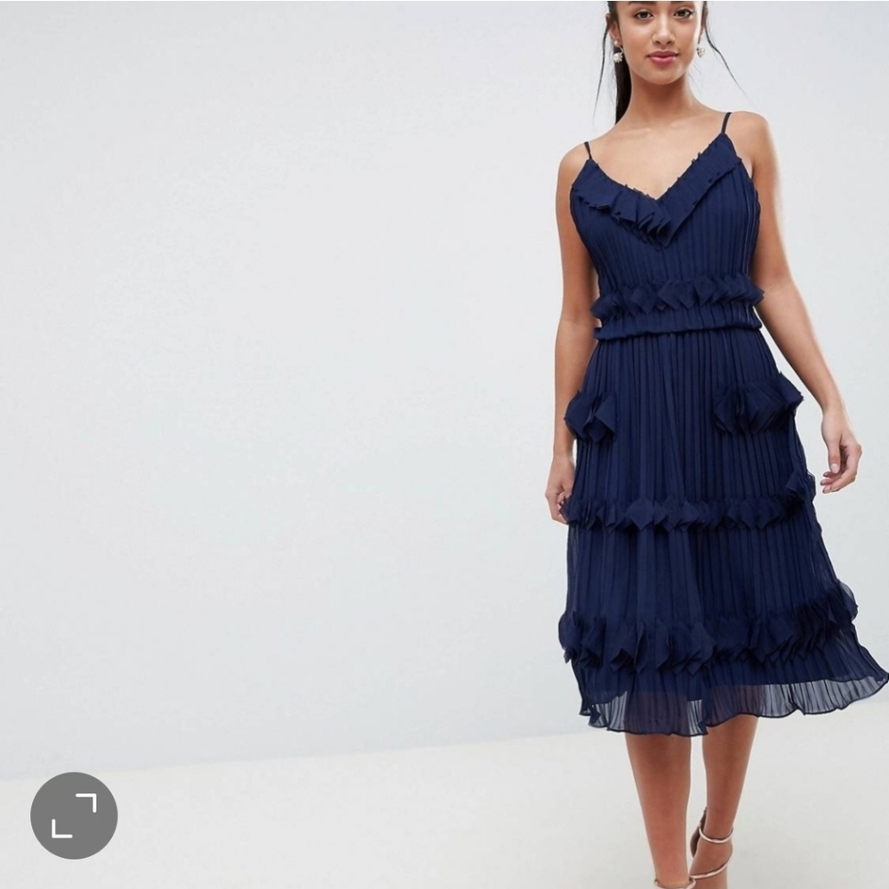 True Decadence | NWT Premium Pleated Ruffle Skater Dress Navy Size 12